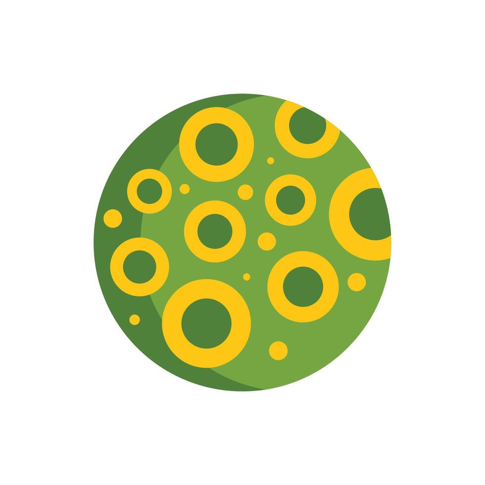 Green planet with yellow craters representing a far away galaxy vector