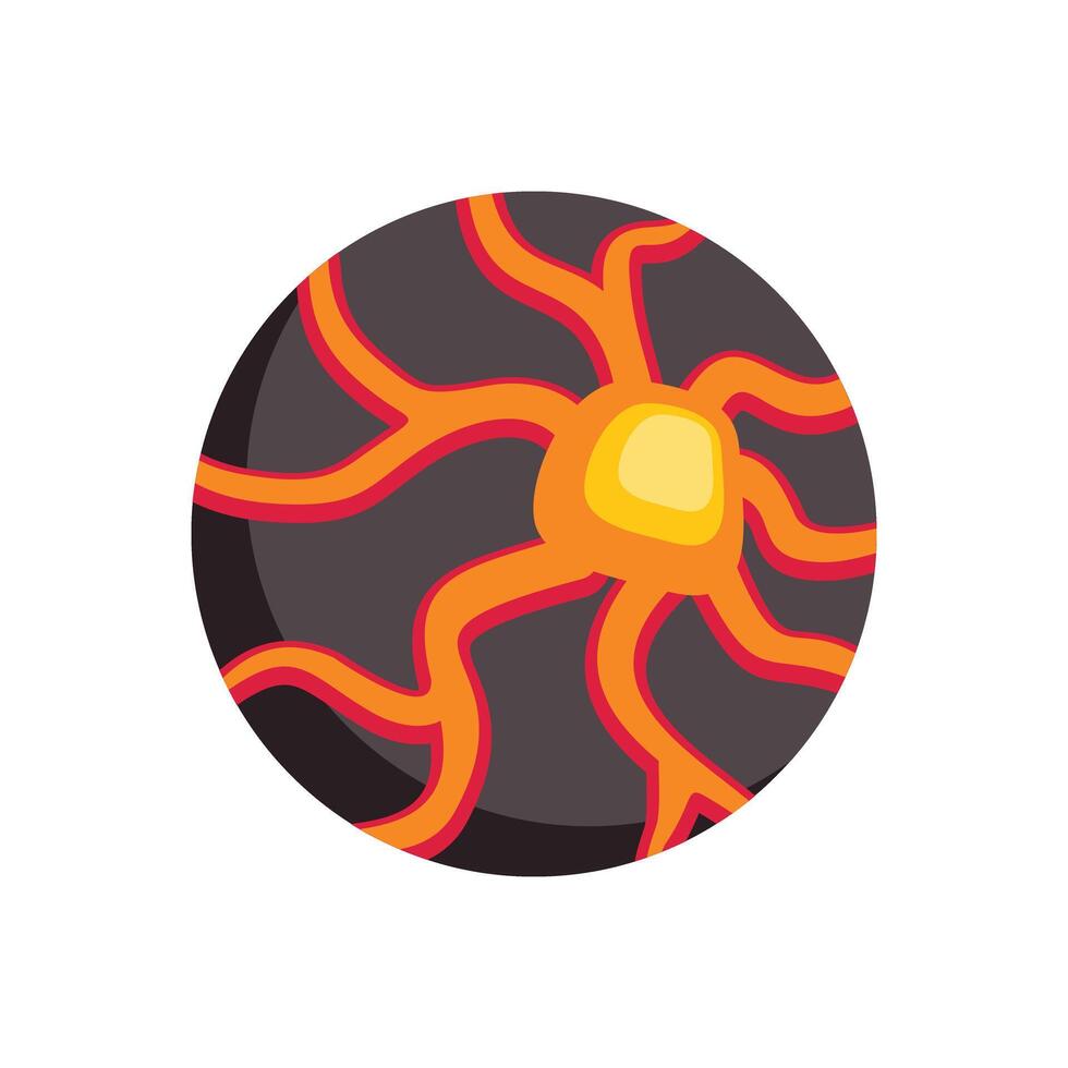 Round planet with glowing cracks, surface showing volcanic activity vector