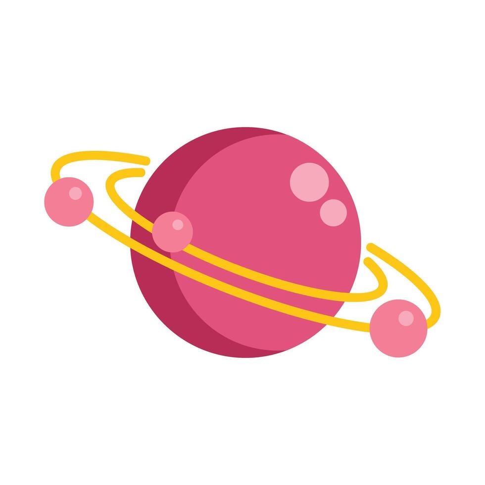 Pink planet rotating with satellites in space illustration vector
