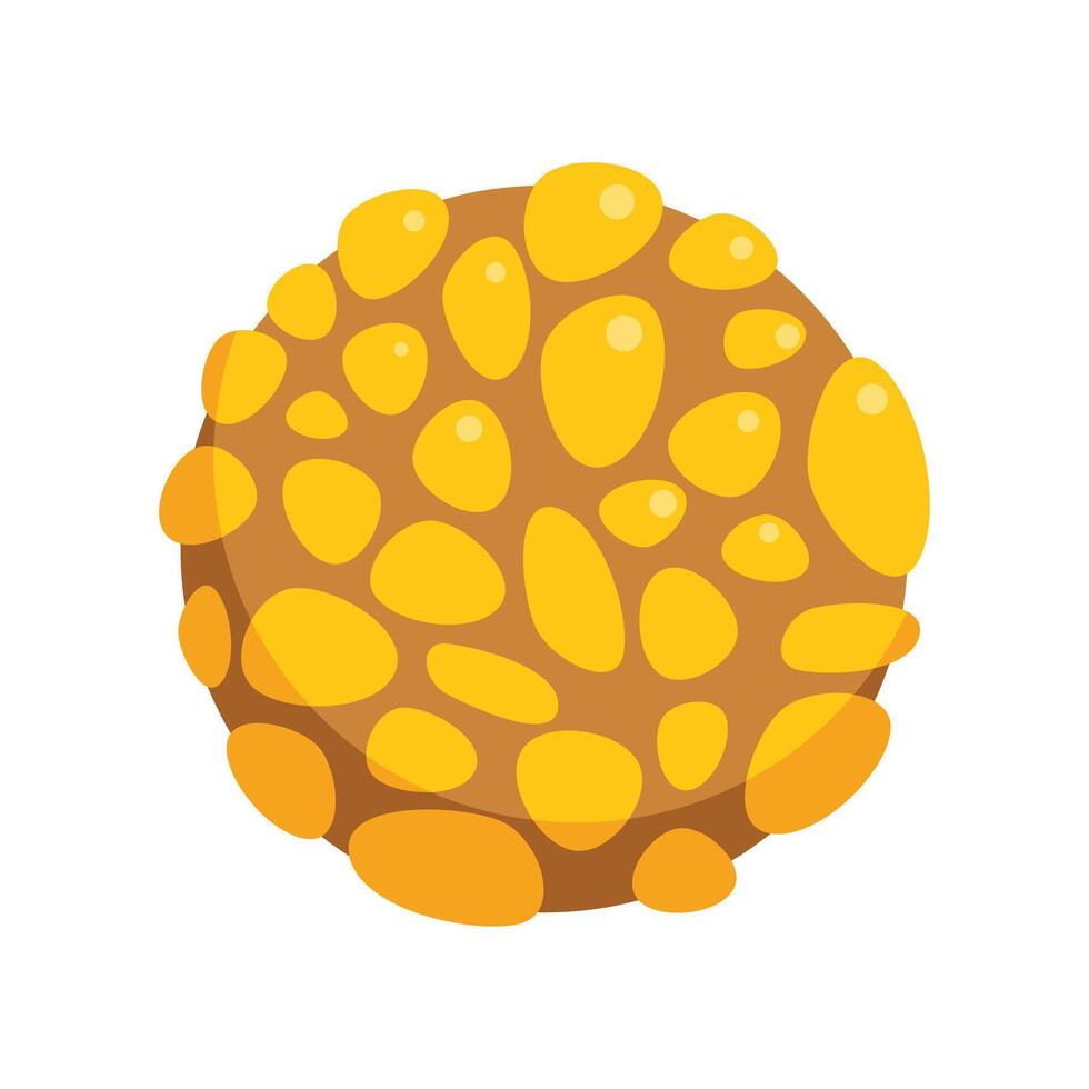 Round asteroid covered with yellow bumps floating in space vector