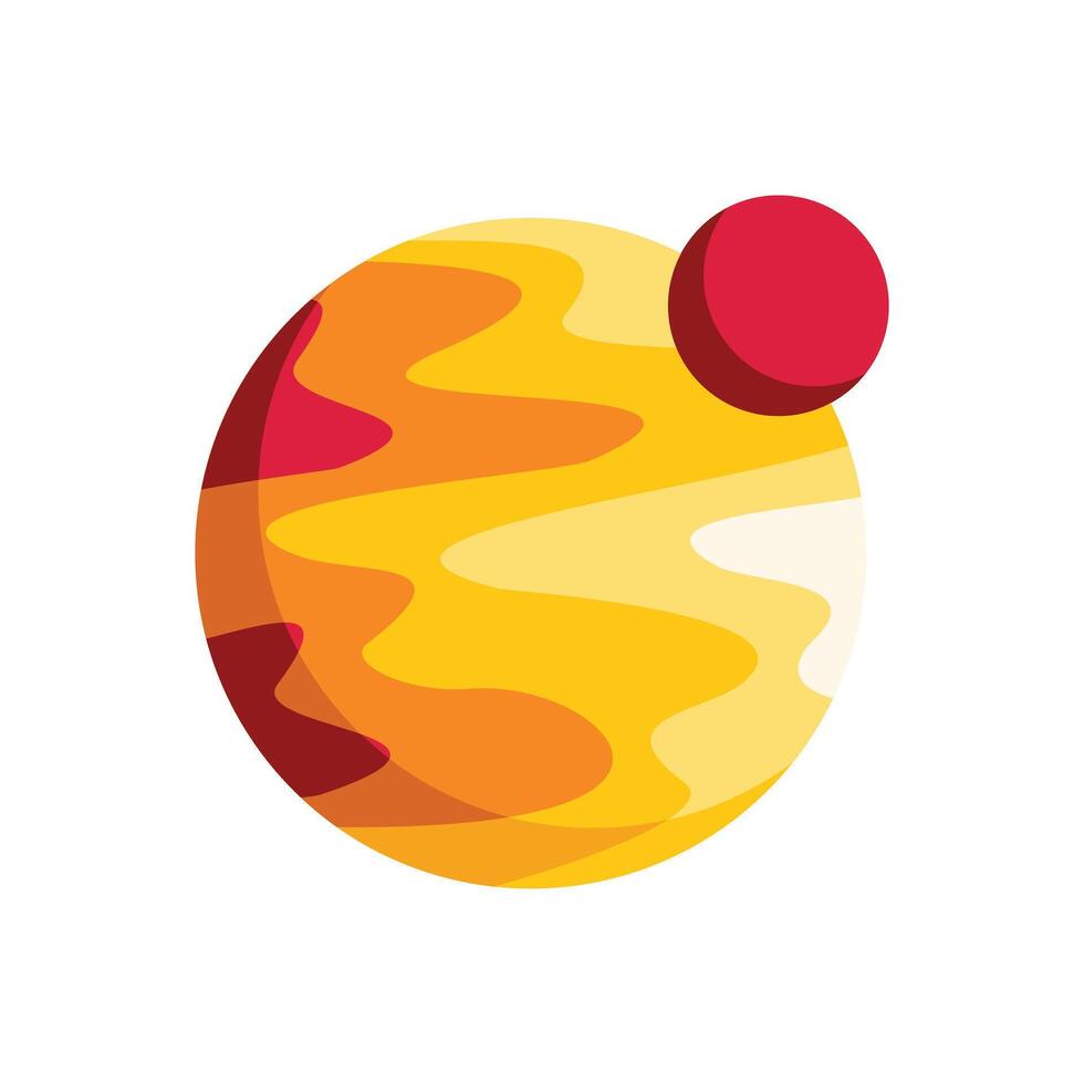Yellow planet with red satellite orbiting in space illustration vector