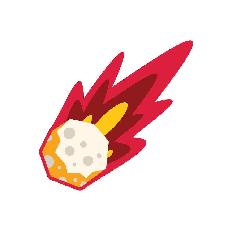 Cartoon asteroid falling down with flames and smoke vector