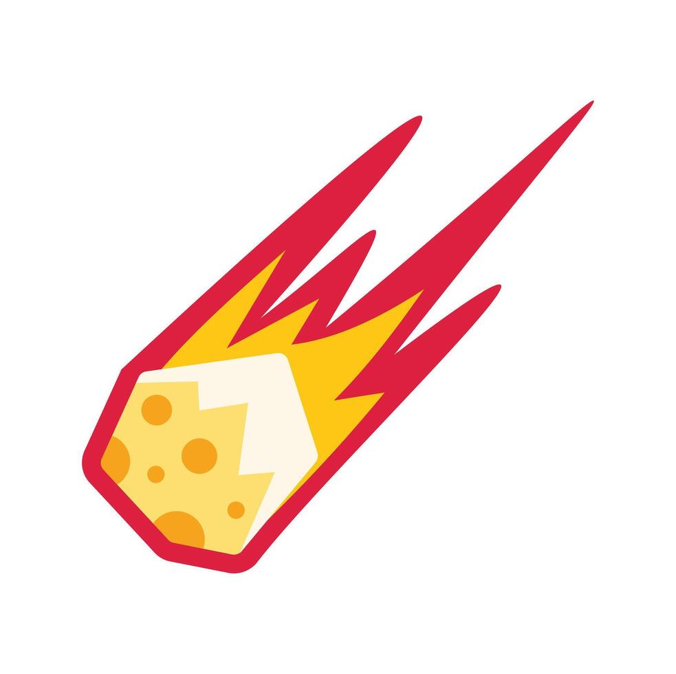 Burning cheese asteroid falling from space vector