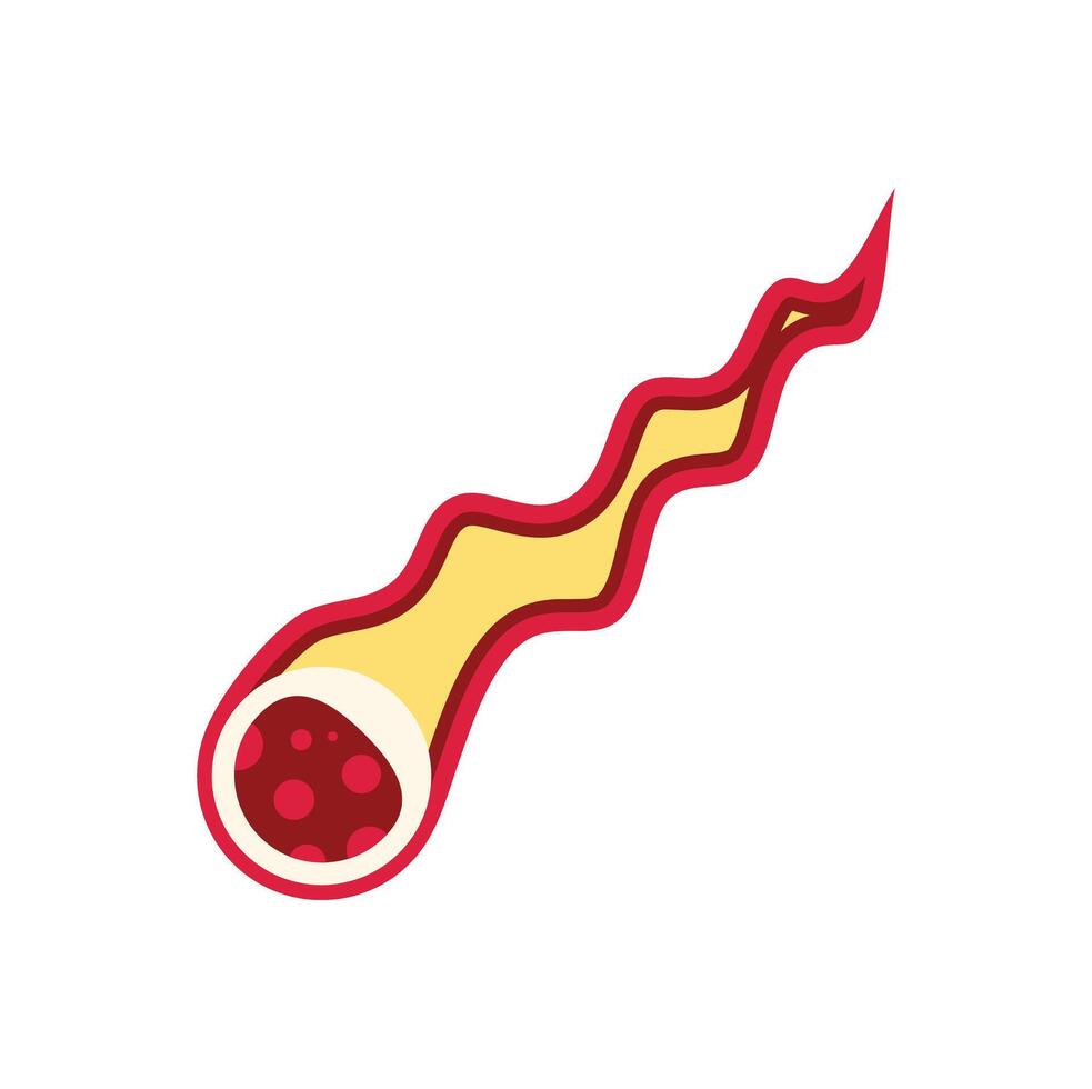Red and yellow comet flying through space with fire tail vector