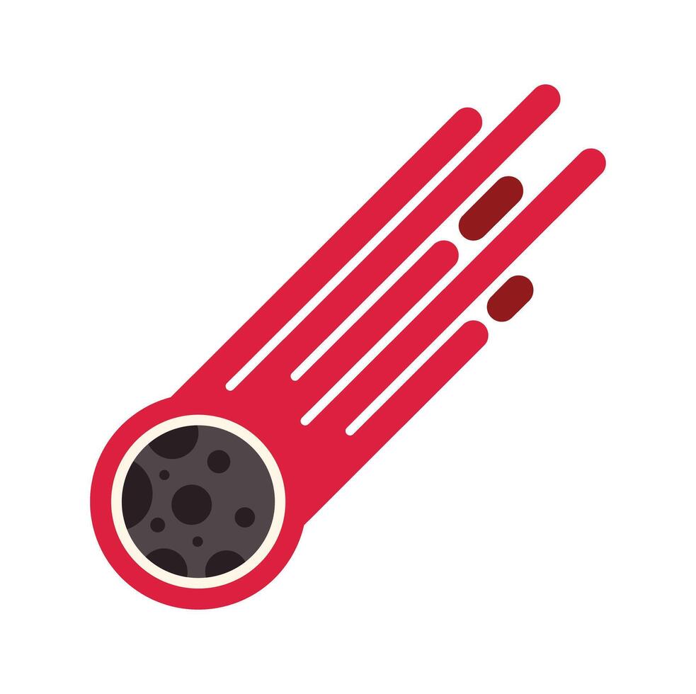 Burning meteor leaving red trail in space vector