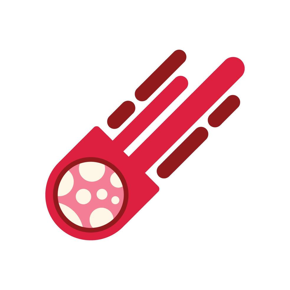 Pink asteroid moving fast leaving red trail in space vector