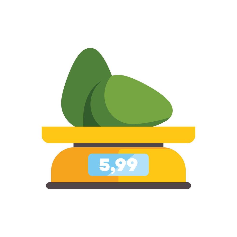 Avocados being weighed on a digital grocery scale showing price vector