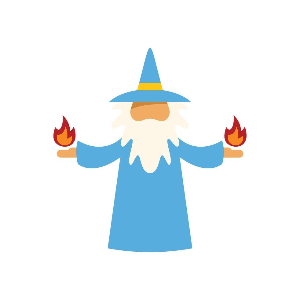 Powerful wizard casting fire spells with magic vector