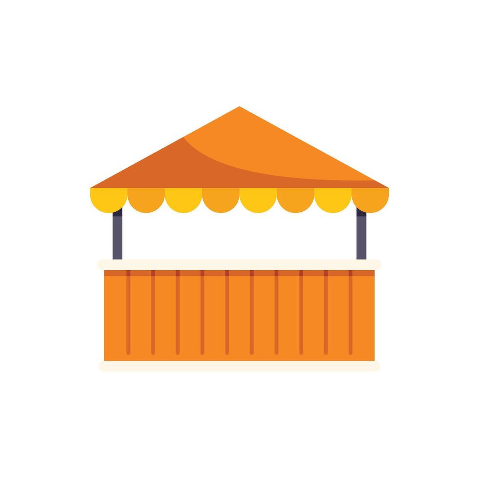 Wooden street food stall with orange awning and yellow trim vector