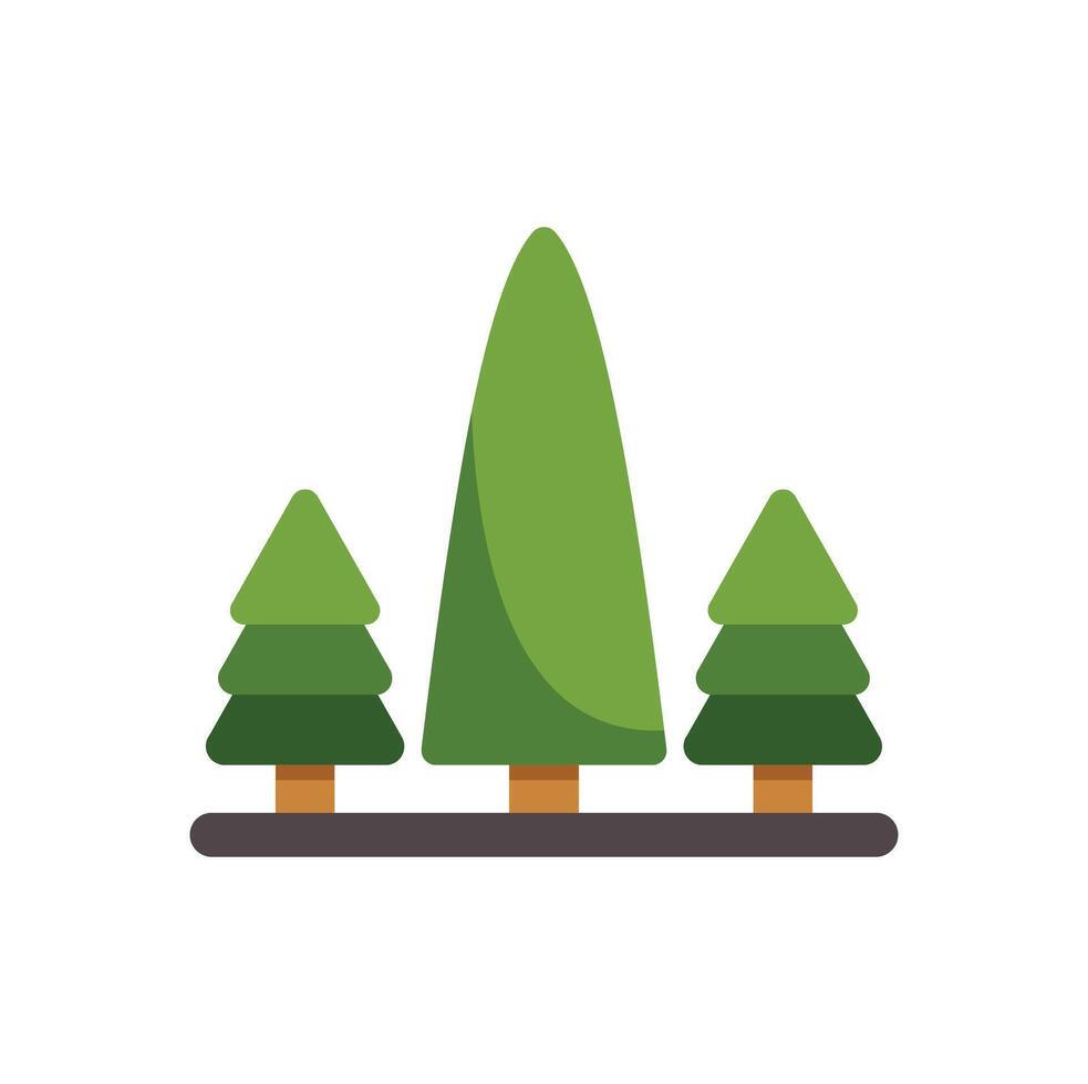 Three evergreen trees growing on a strip of land vector
