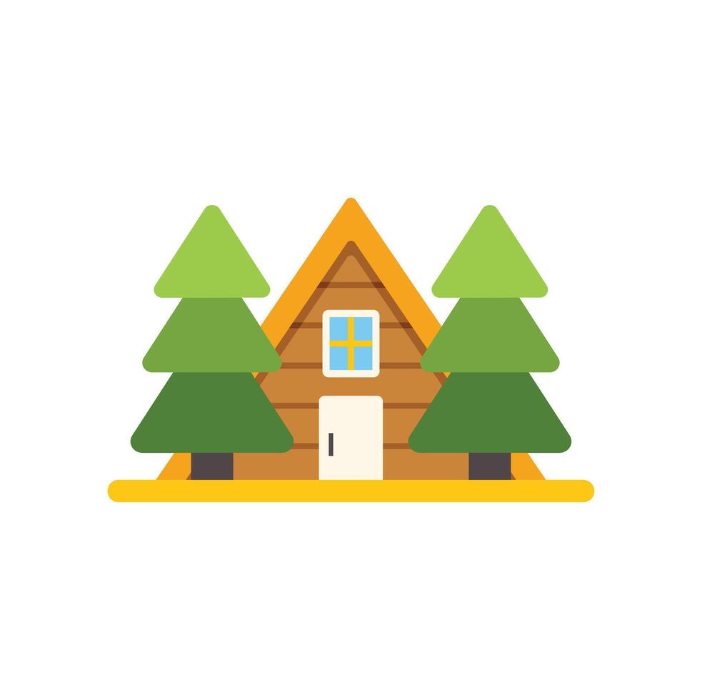 Wooden cabin surrounded by fir trees in a peaceful forest setting vector