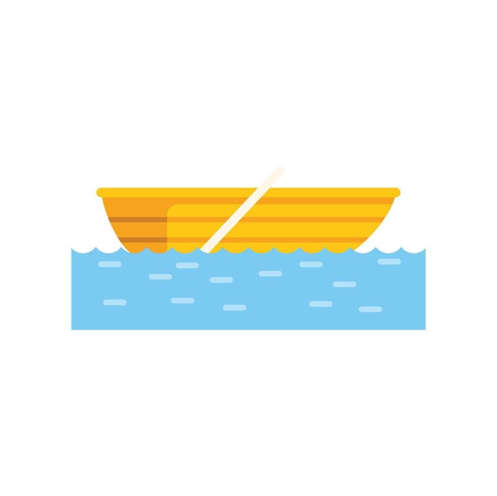 Wooden boat floating on water with paddle, minimalist flat design vector