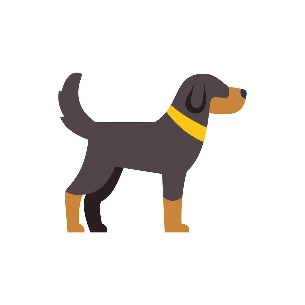 Hunting dog wearing yellow collar standing in profile view vector
