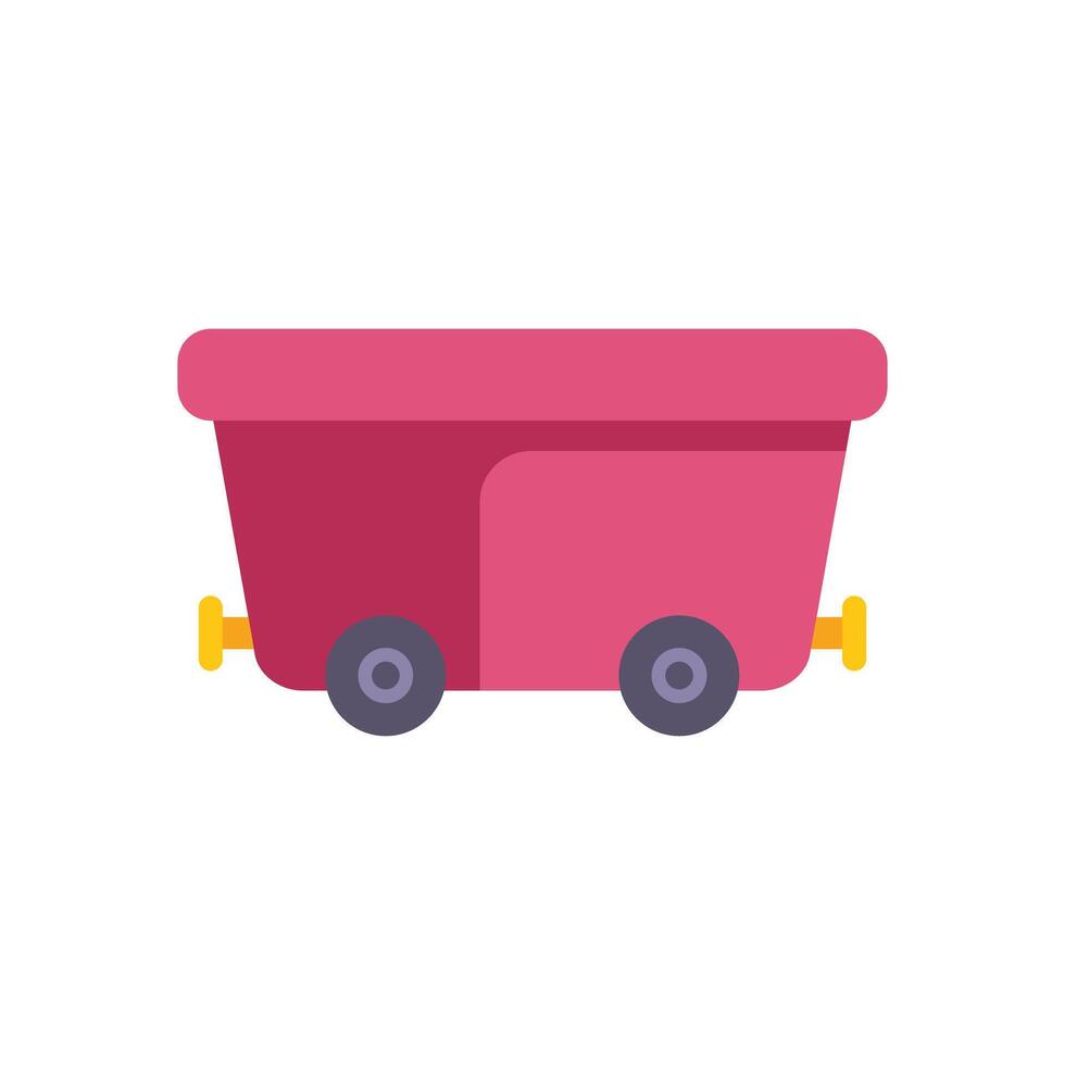 Pink mining cart carrying coal or minerals on wheels vector