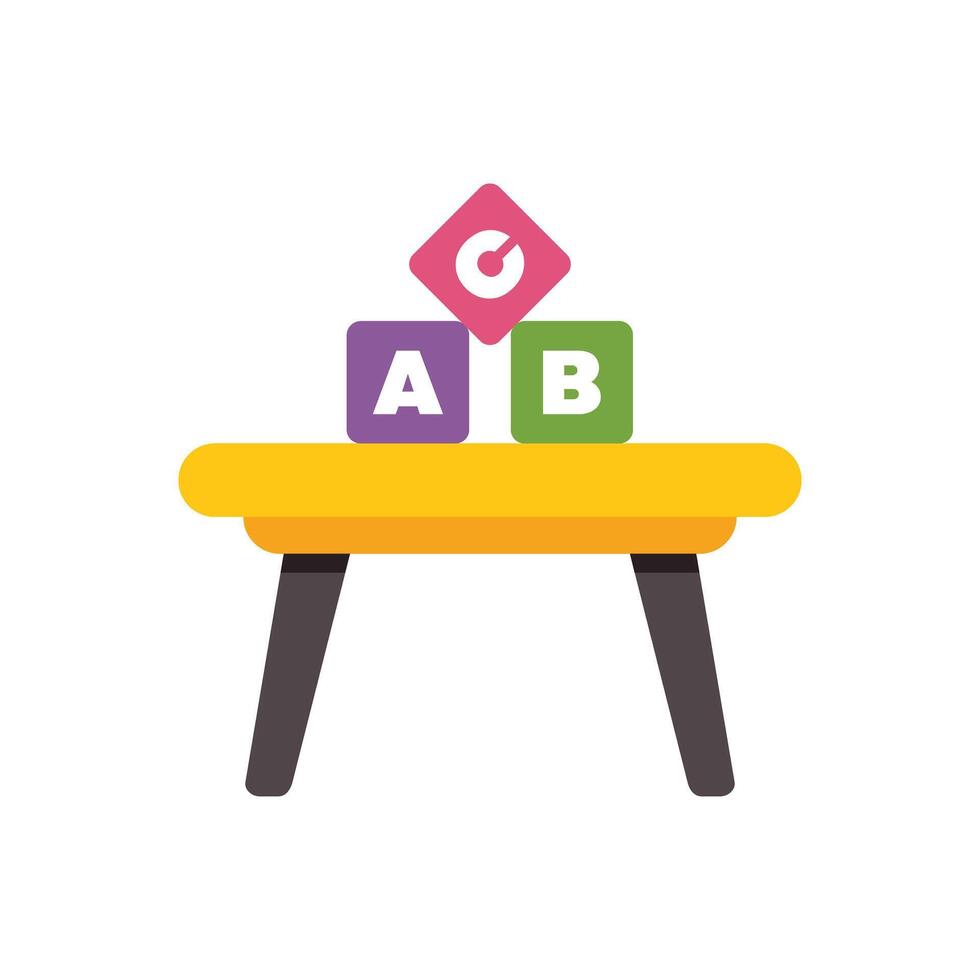Colorful alphabet blocks resting on small table, learning through play vector