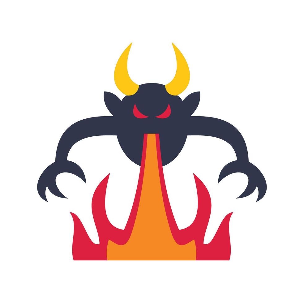 Devil spitting fire with angry expression and sharp claws vector