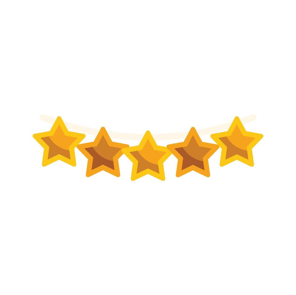 Five golden stars hanging on a string representing quality rating vector