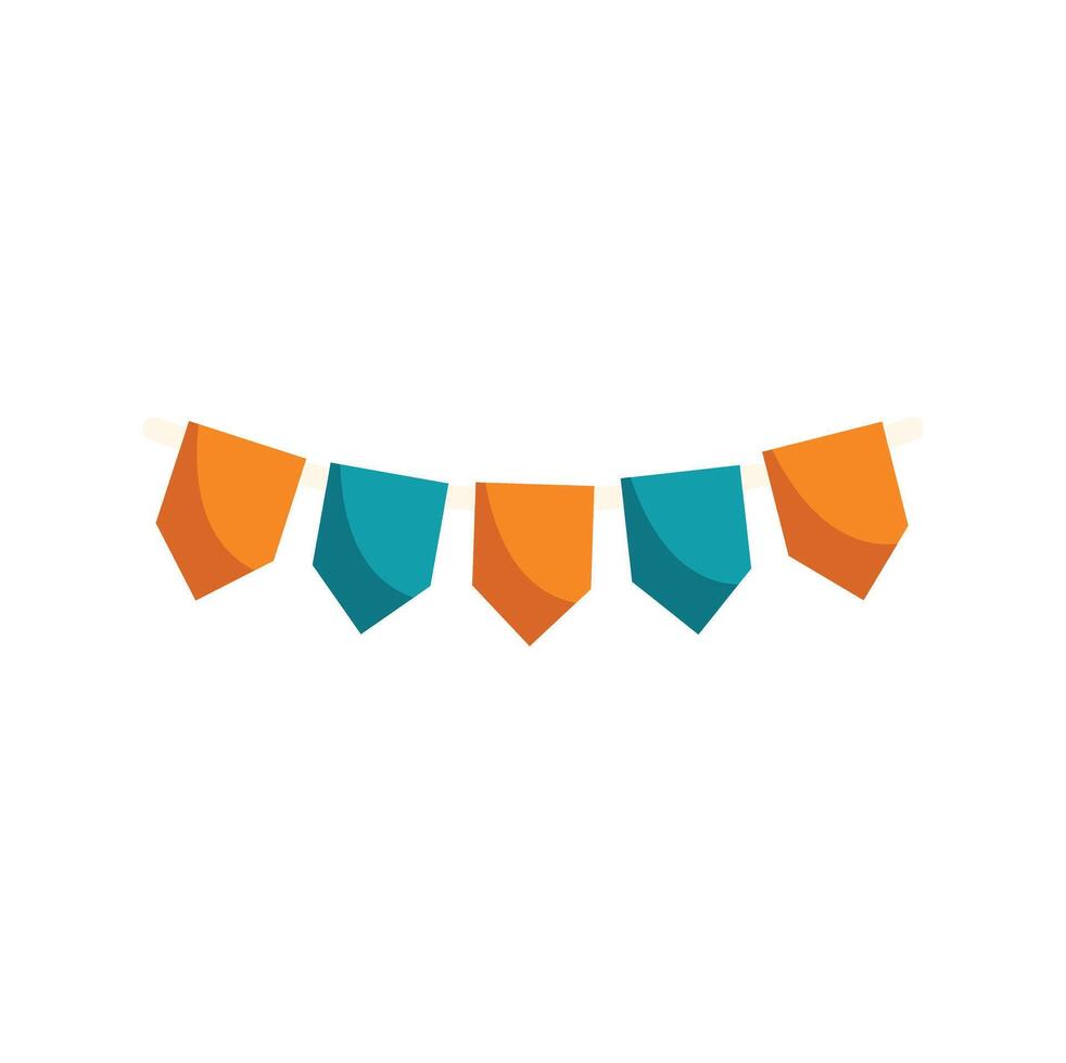 Orange and teal party flags hanging on a string vector