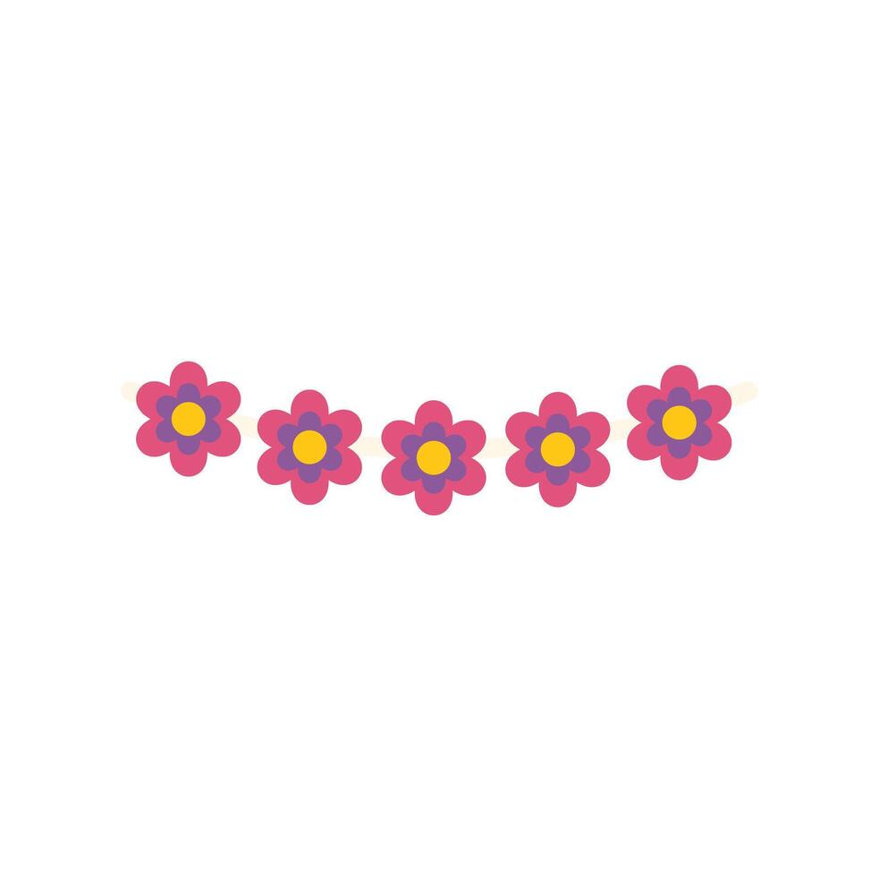 Pink and purple flowers garland hanging on white string vector