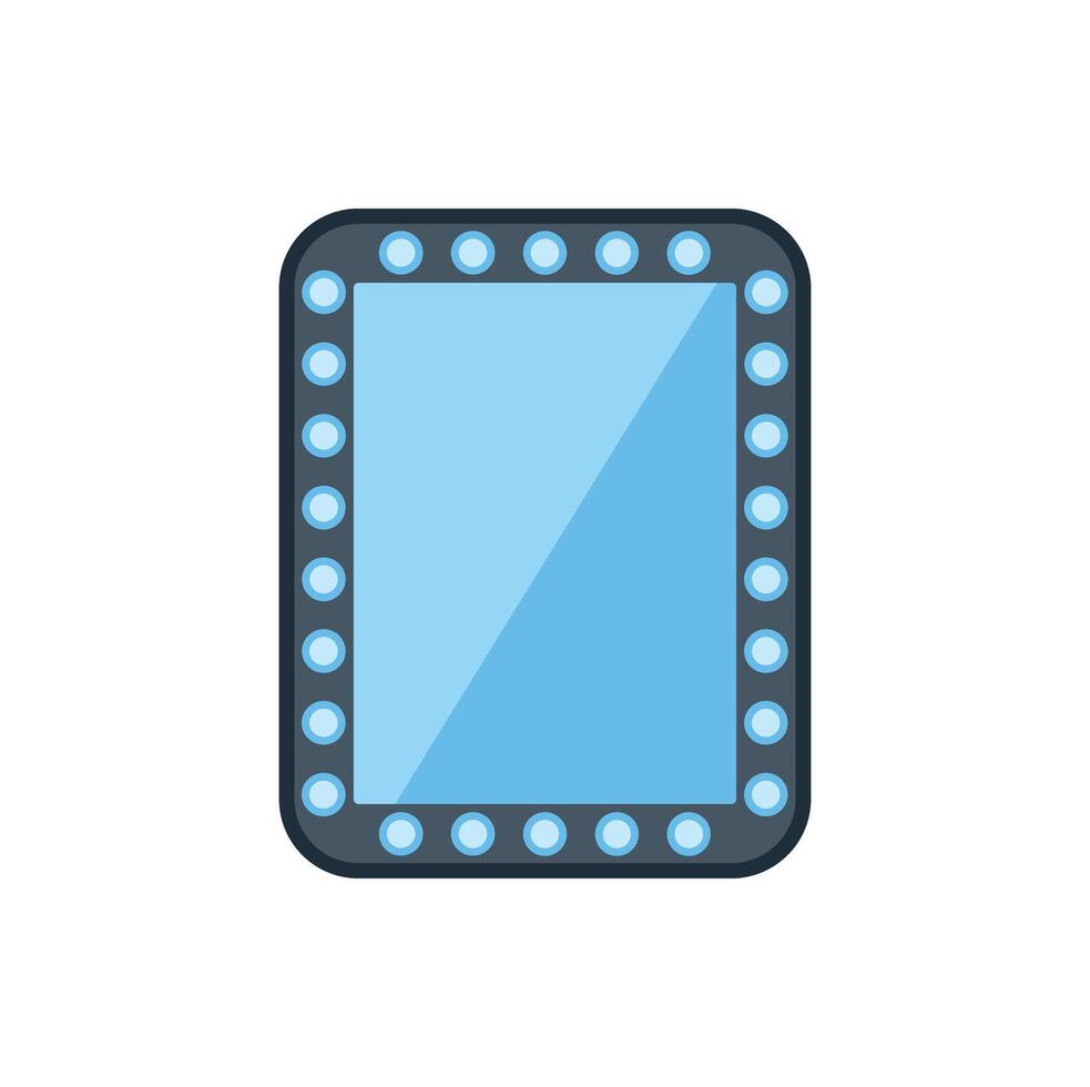 Makeup mirror with light bulbs shining brightly on white background vector