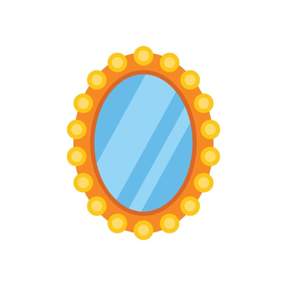 Orange oval makeup mirror with light bulbs reflecting beauty vector