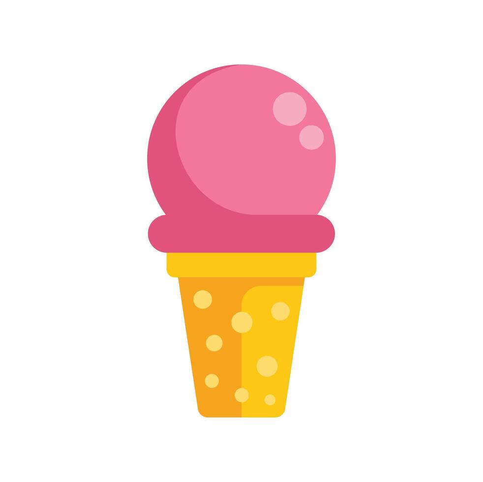 Delicious pink ice cream scoop resting on a waffle cone vector