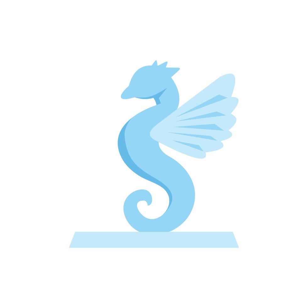 Light blue seahorse with wings standing on a pedestal vector