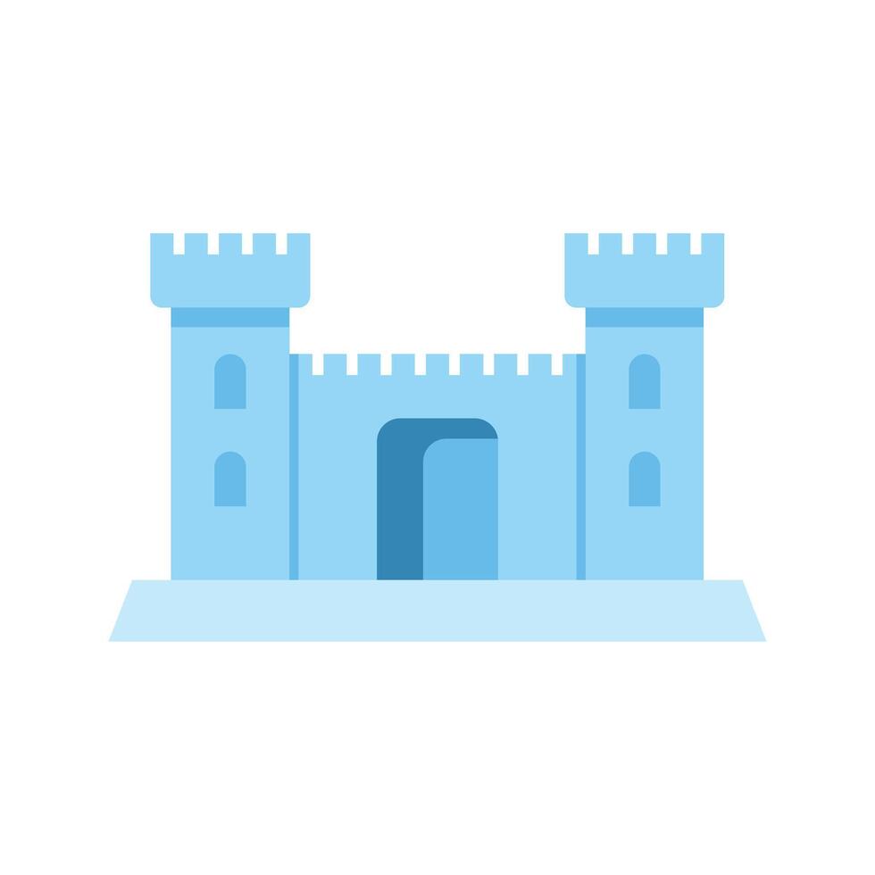 Light blue castle with two towers and central gate protecting kingdom vector