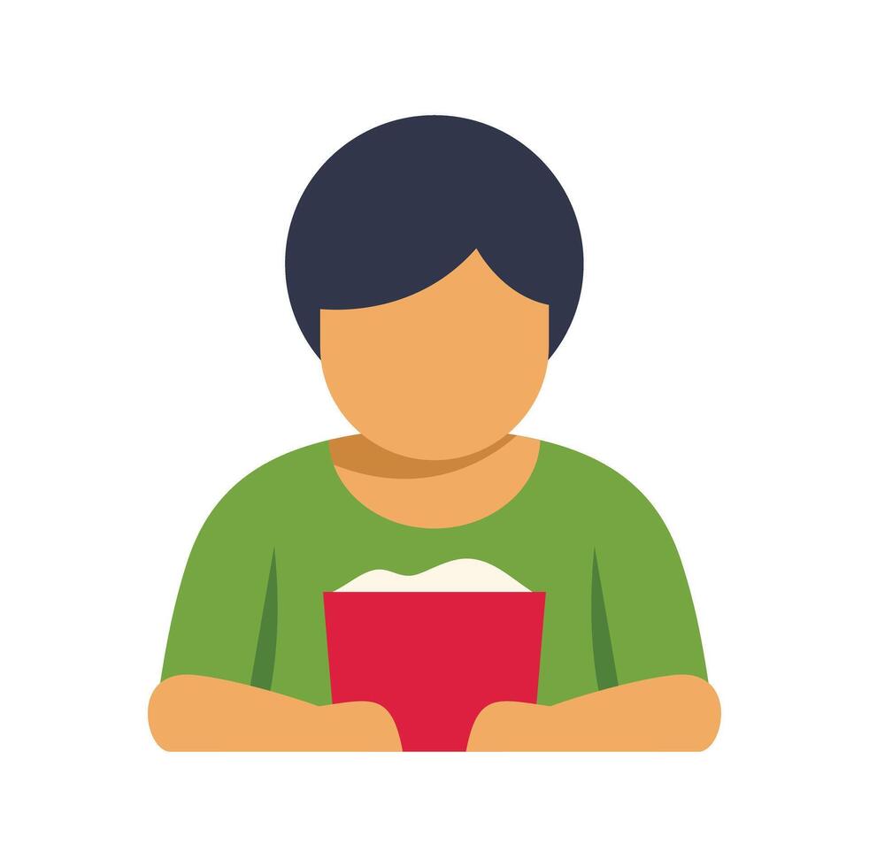 Young person holding popcorn bucket watching movie in cinema vector