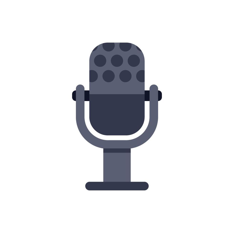 Retro style microphone broadcasting audio icon representing voice recording and communication vector