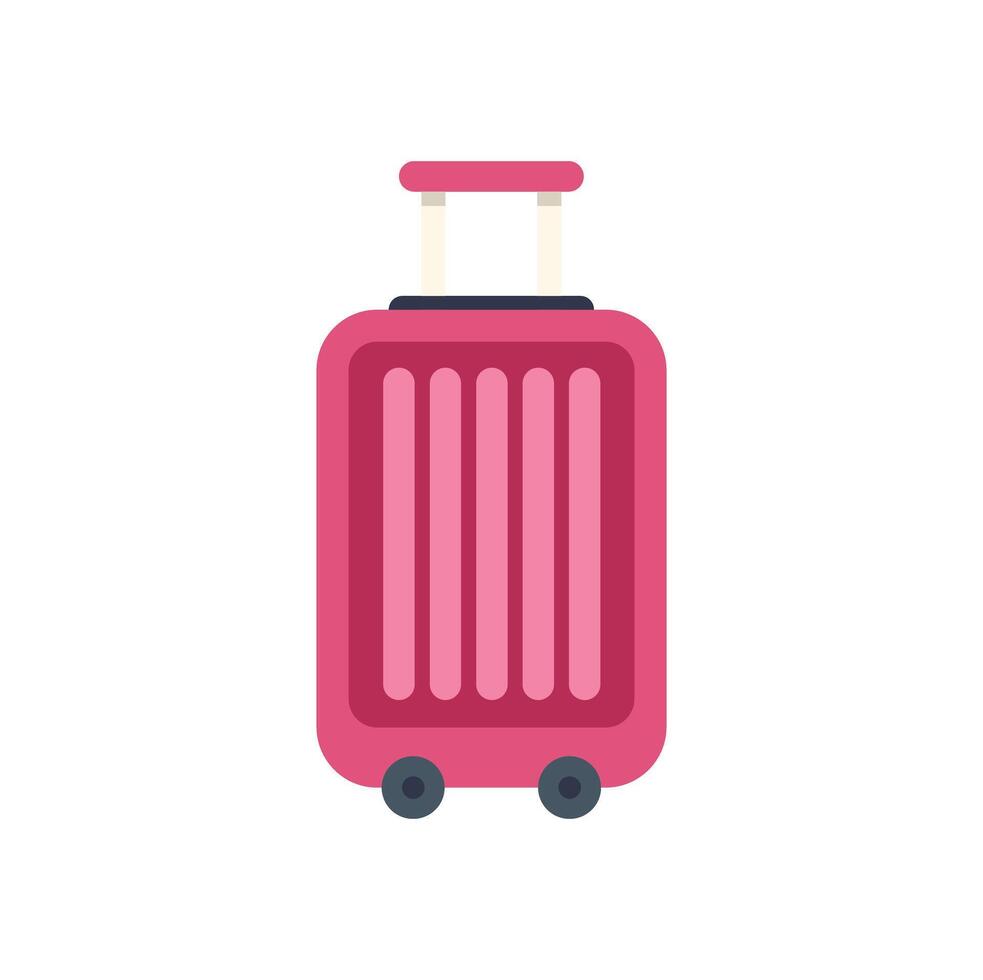 Pink rolling suitcase ready for vacation or business trip vector
