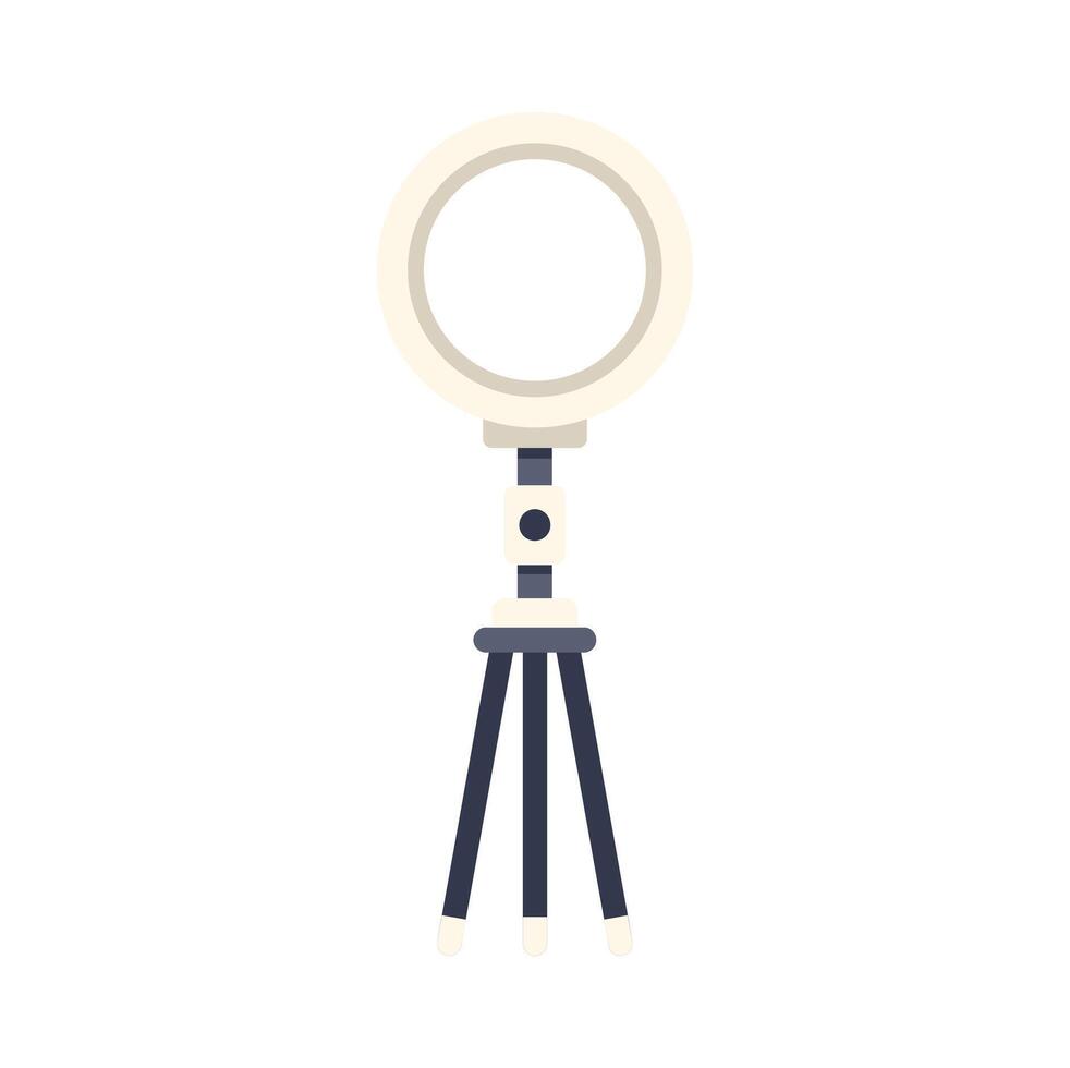 Ring light standing on tripod for recording and photography vector