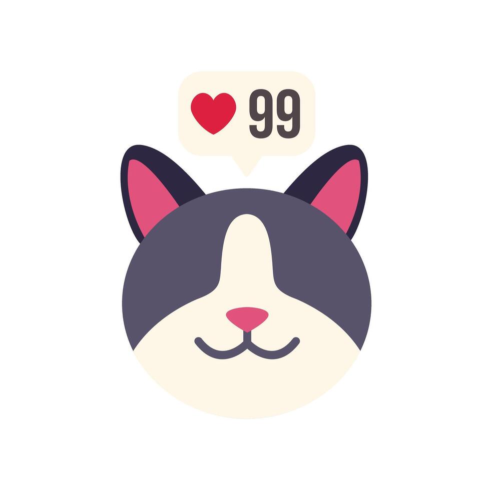 Cute cat receiving 99 likes and one heart on social media vector