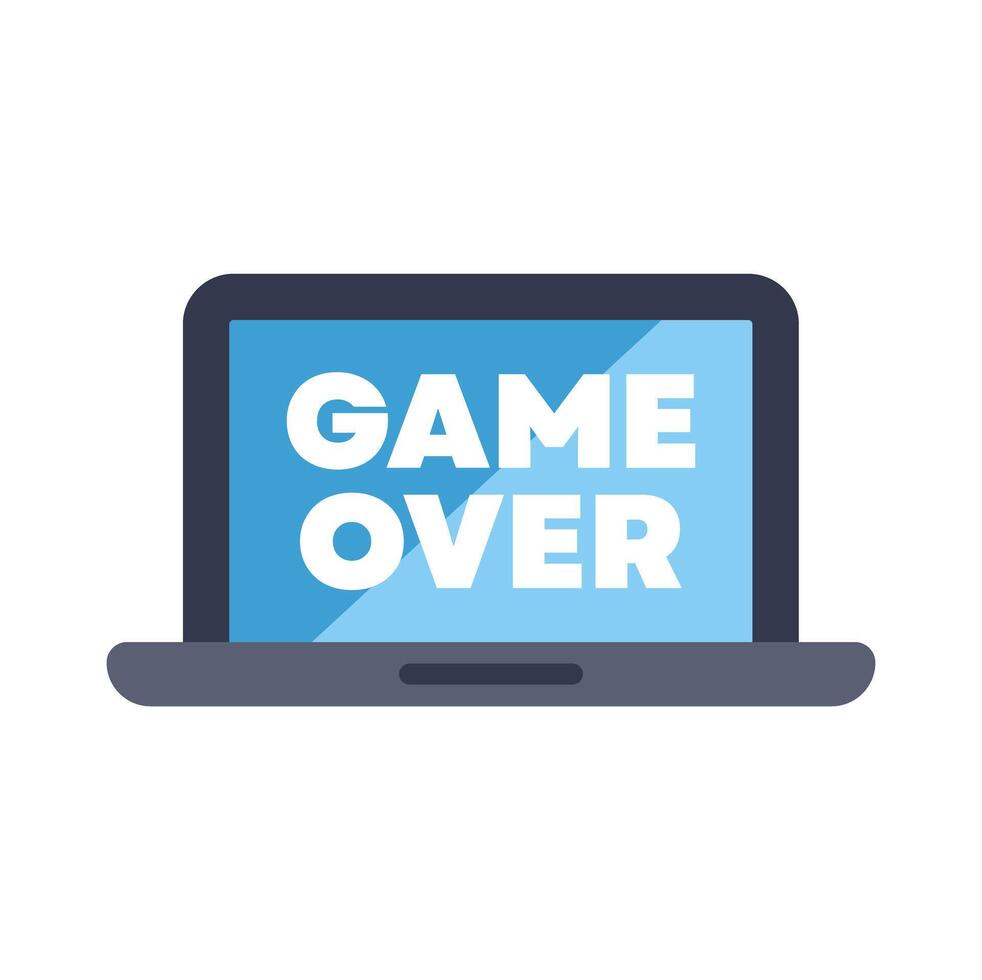 Laptop showing game over screen displaying losing message vector