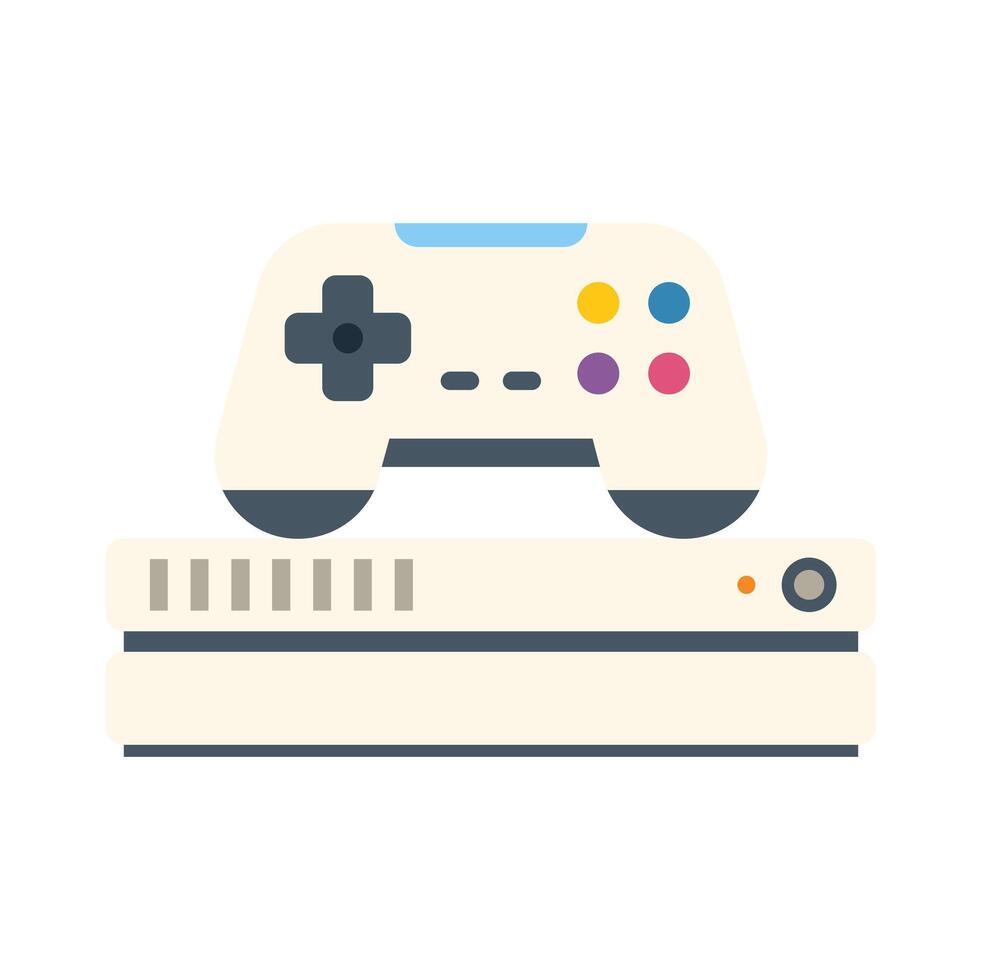 White game console with controller resting on top vector