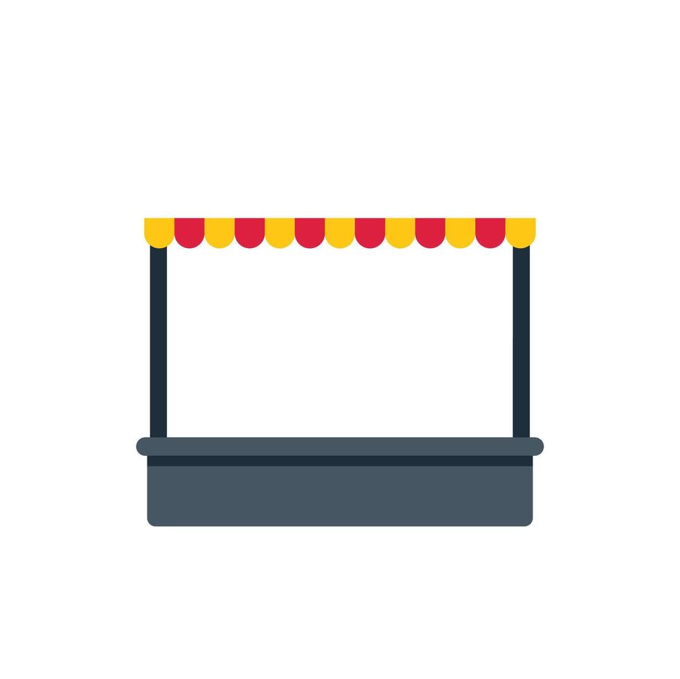 Empty market stall with red and yellow awning, representing local commerce and street food vector