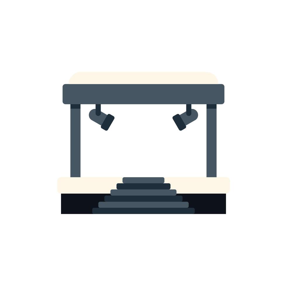 Empty podium stage with spotlights and stairs illuminating performance area vector