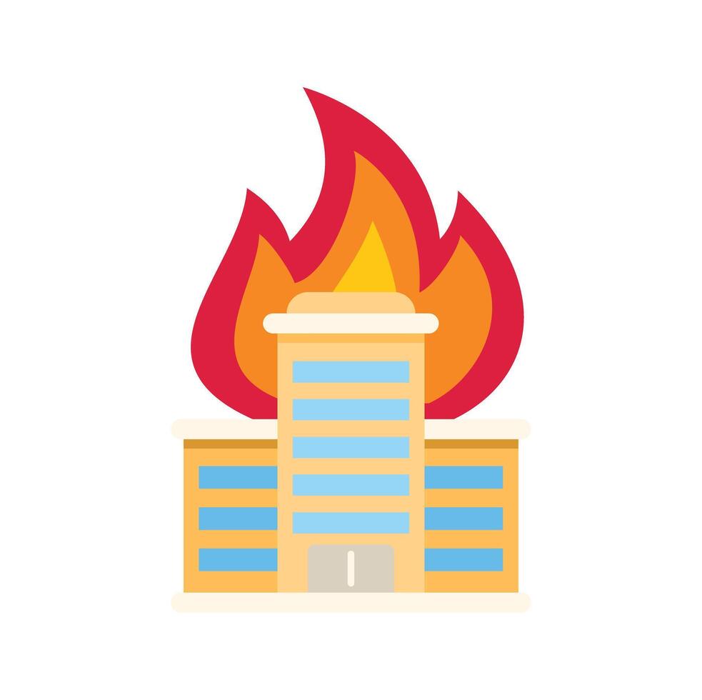 Burning office building with huge flames engulfing the top floors vector