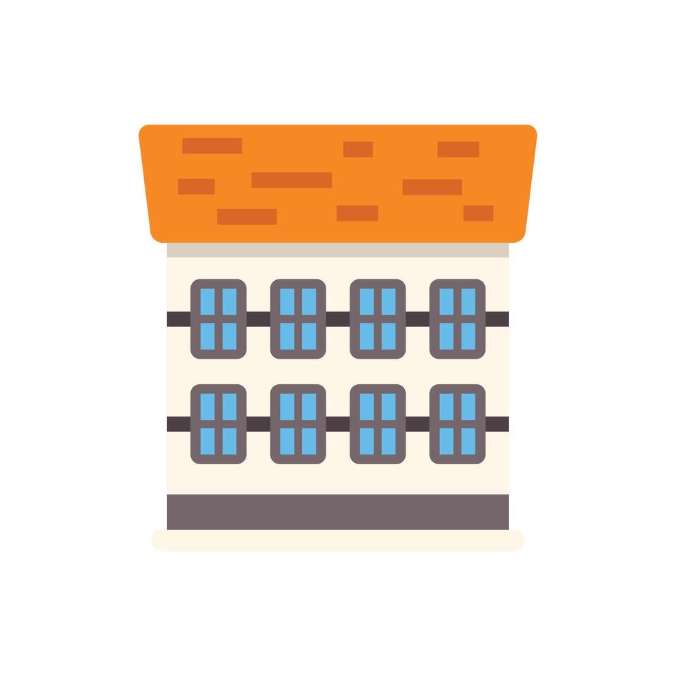 Modern building with orange roof and blue windows representing urban architecture vector