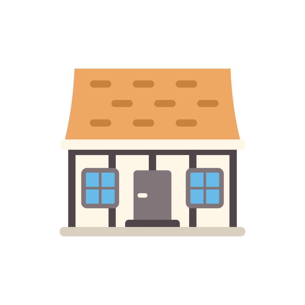 Simple cottage house with porch and orange roof on white background vector