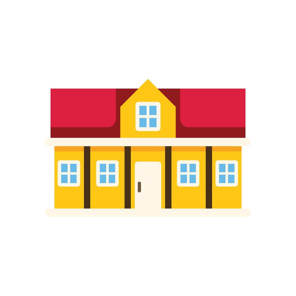 Yellow suburban house with red roof and columns illustrating residential architecture vector