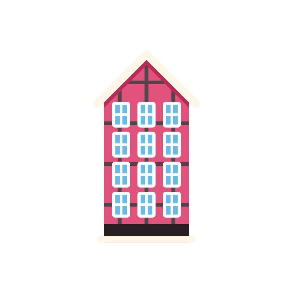 Pink christmas gingerbread house covered with snow on white background vector