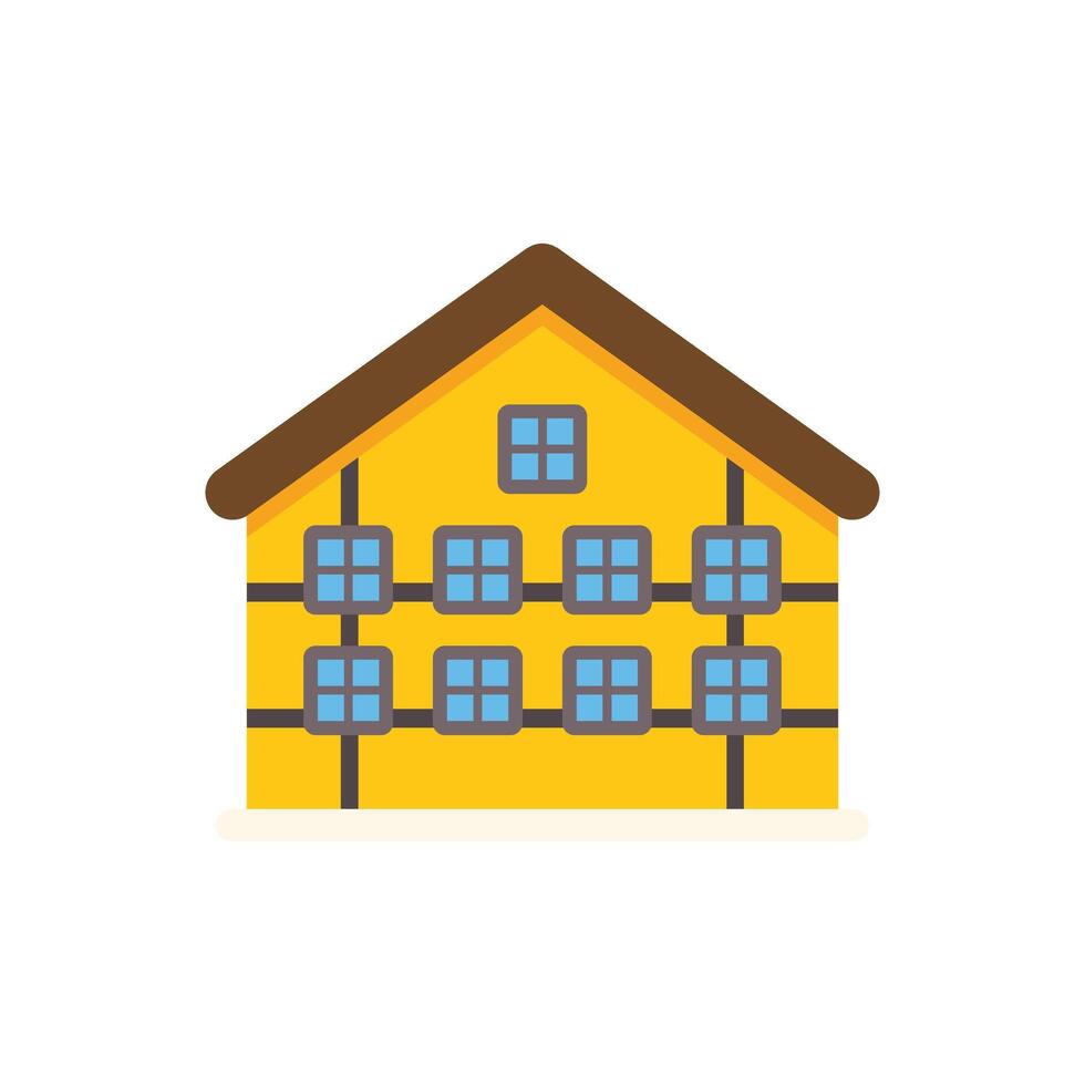 Yellow facade building with brown roof and multiple windows representing urban architecture vector
