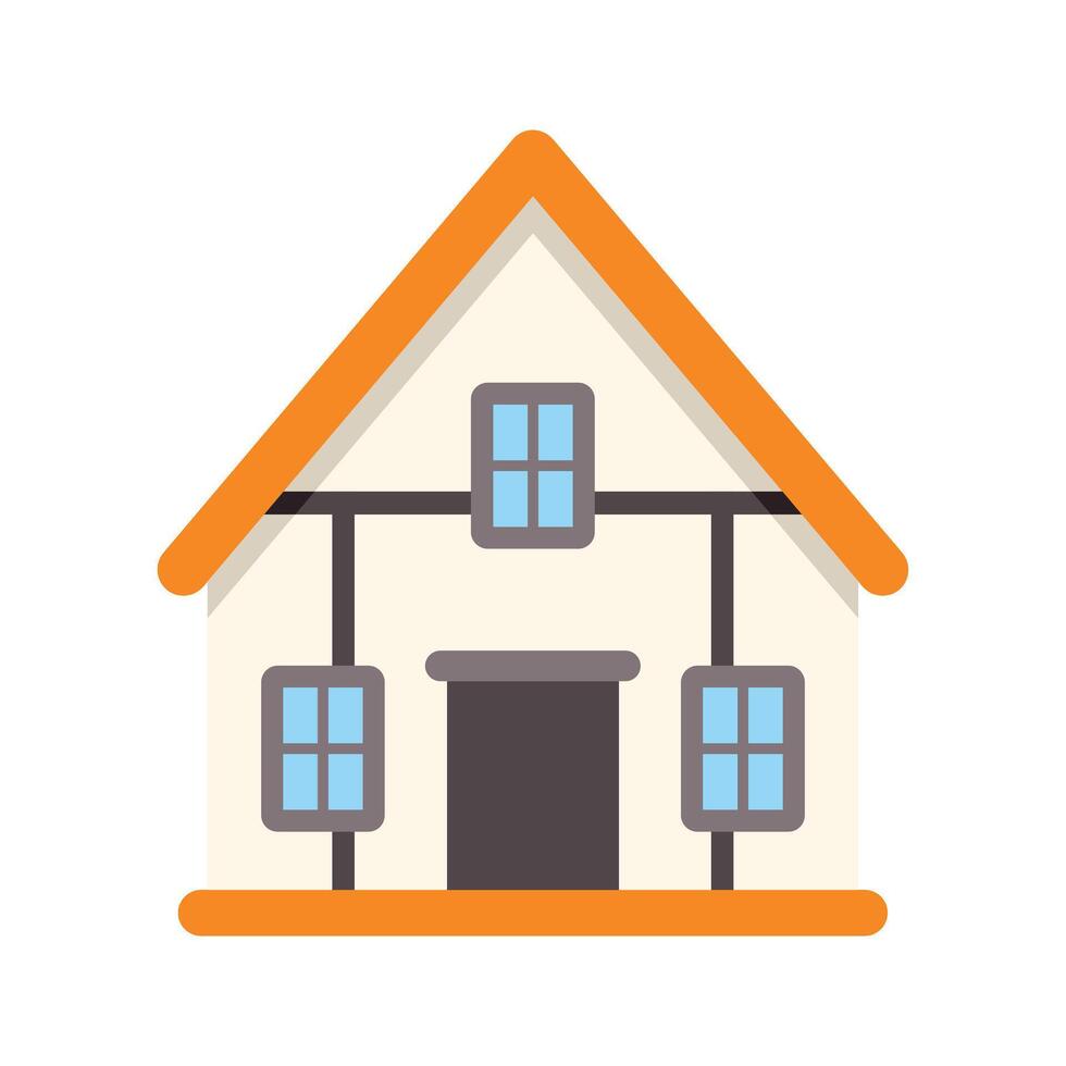 Simple house icon with orange roof and windows, representing home and residential living vector