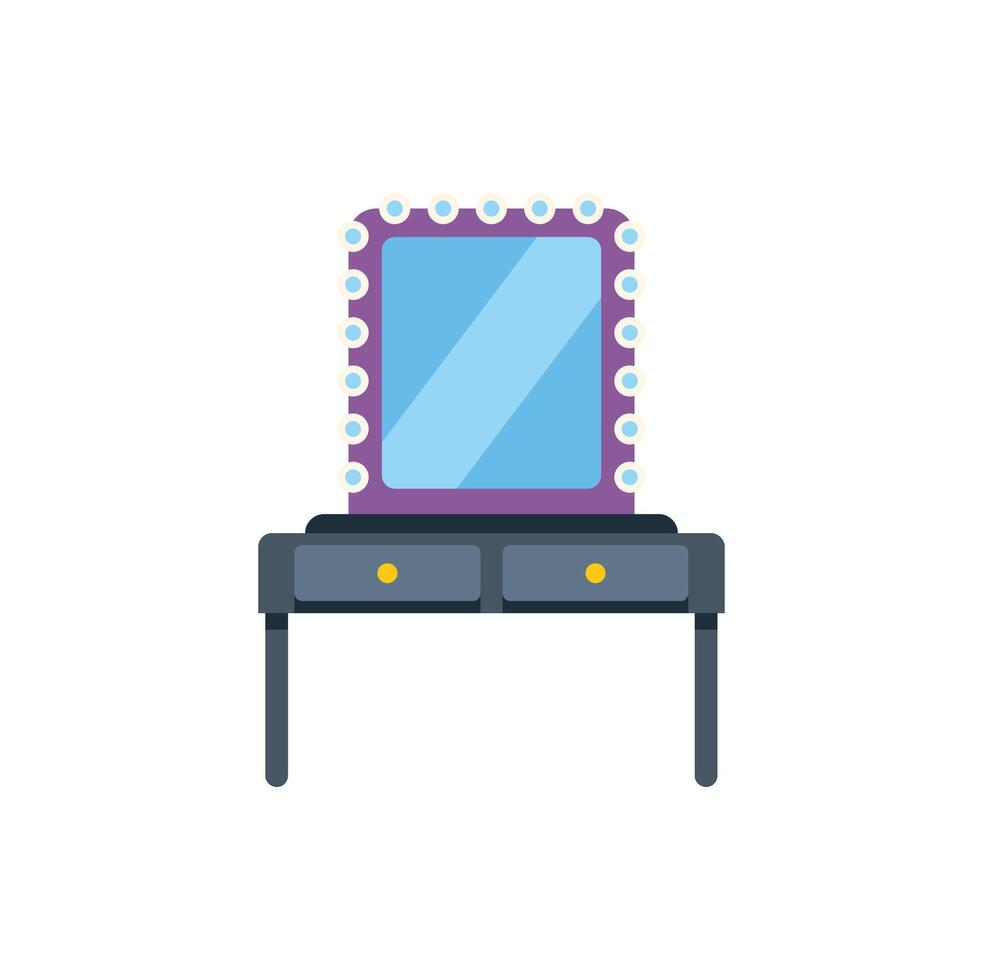 Dressing table with mirror and lights illuminating fashion icon's room vector