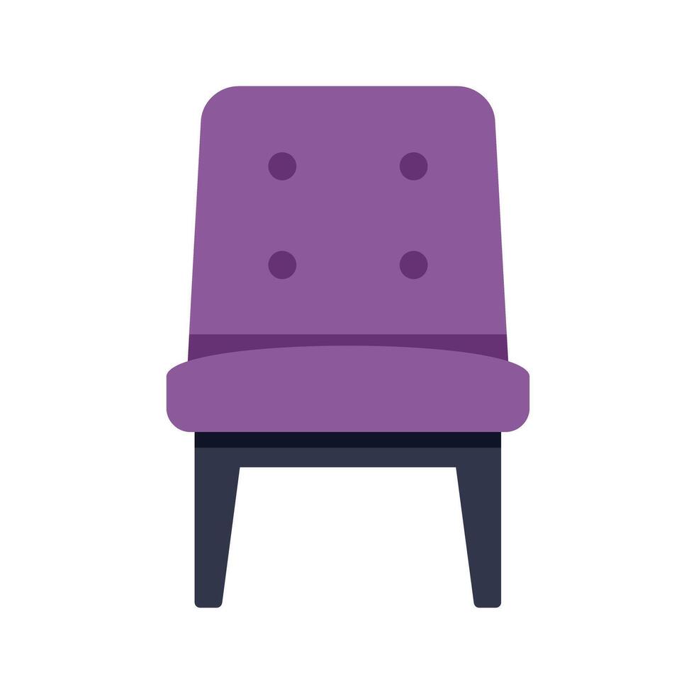 Purple upholstered chair with buttons and dark wooden legs on white background vector