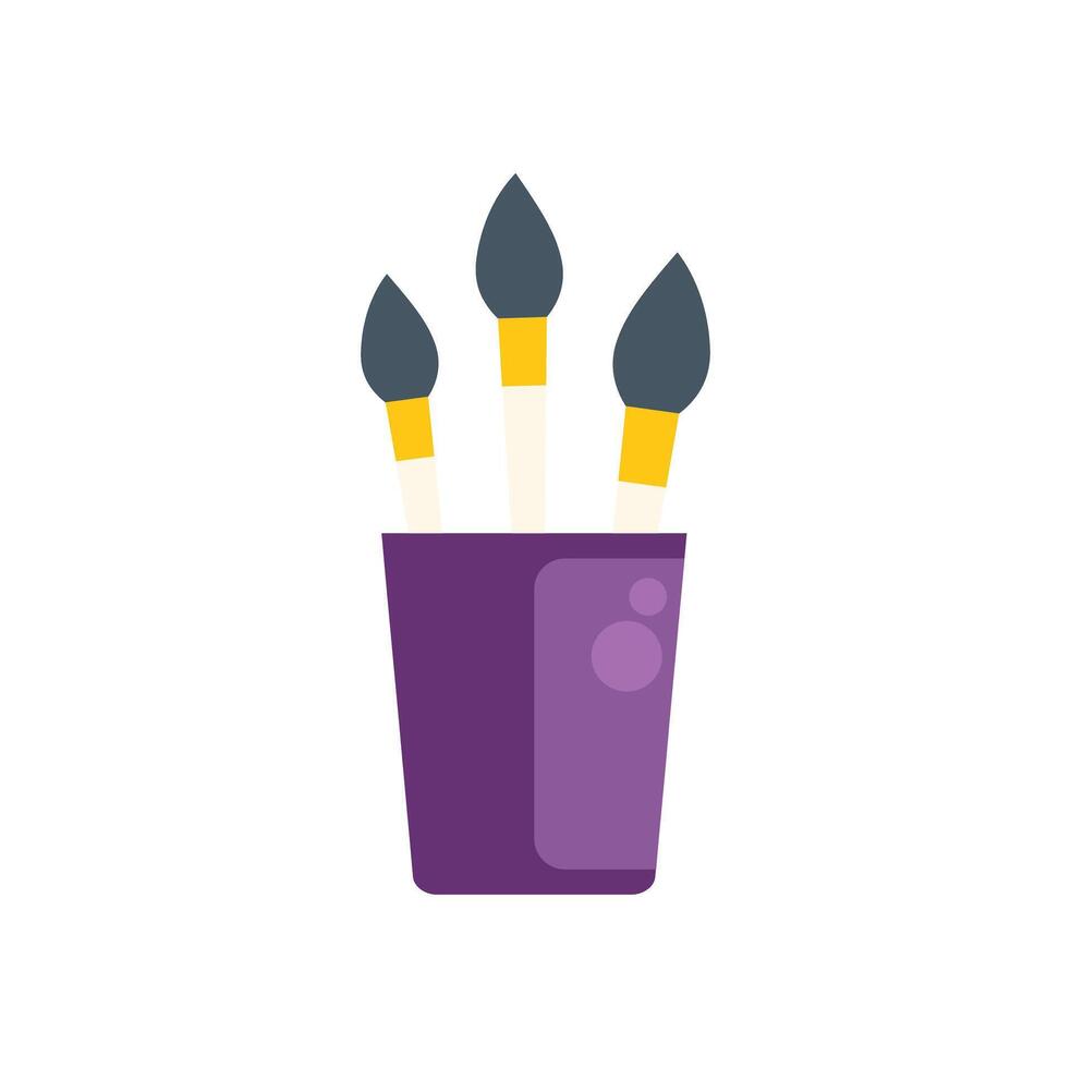 Paint brushes resting in a purple cup, ready for artistic creation vector