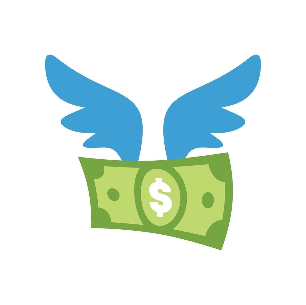 Flying money with wings taking it away representing financial loss or investment vector