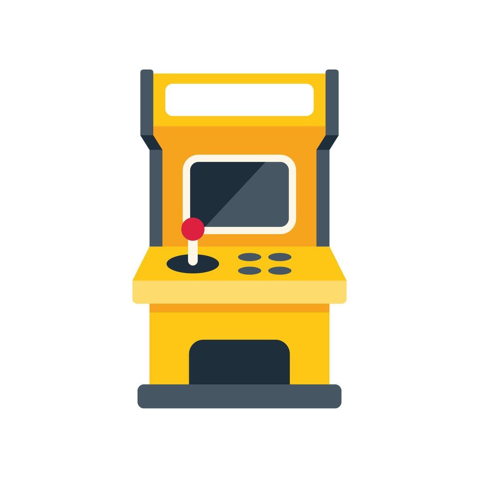 Yellow arcade game machine with joystick and buttons is ready for playing vector