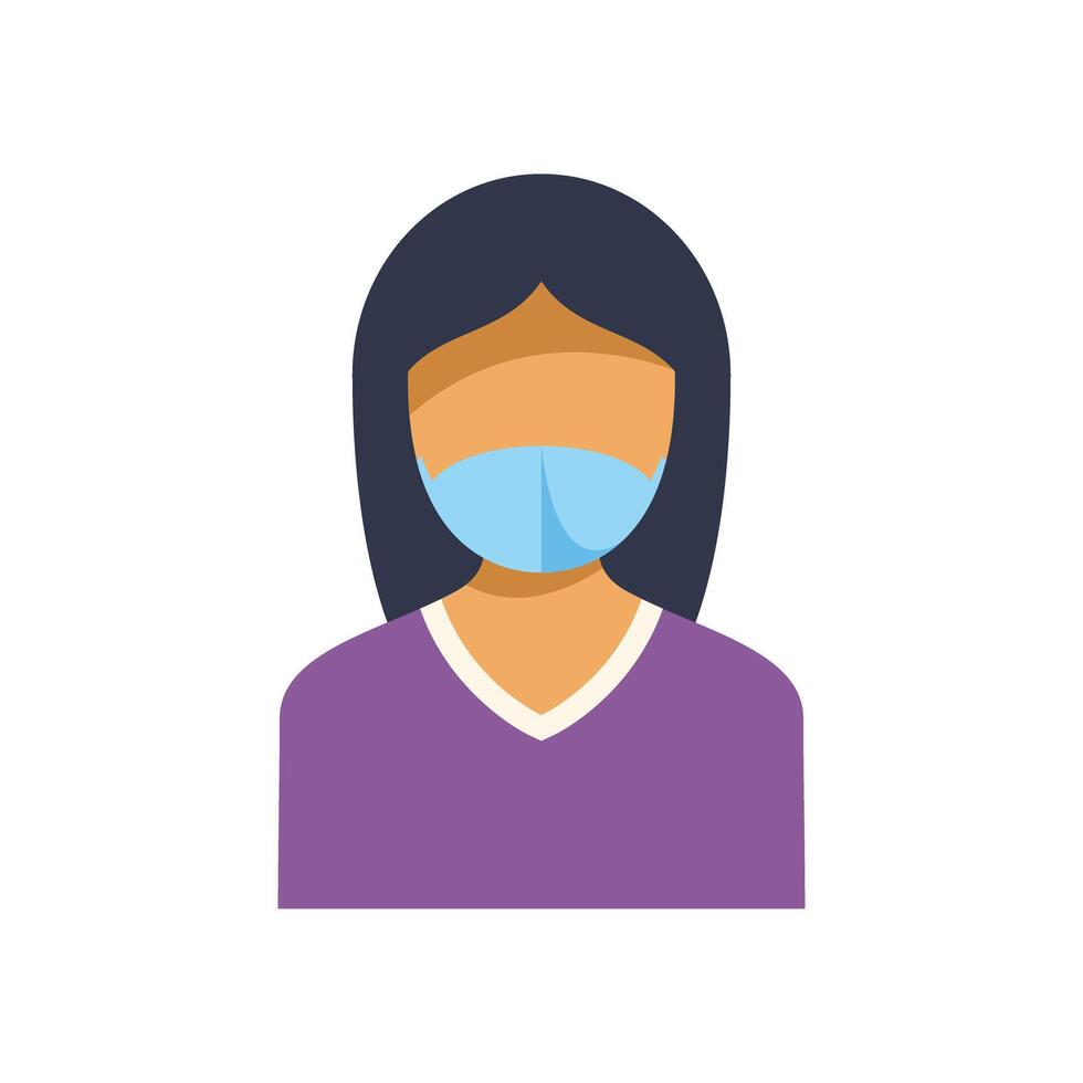 Young woman wearing protective face mask, simple avatar icon, flat illustration vector
